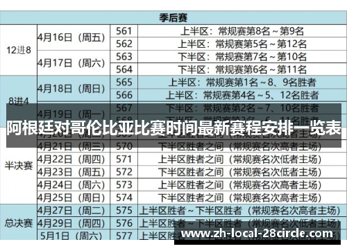 阿根廷对哥伦比亚比赛时间最新赛程安排一览表